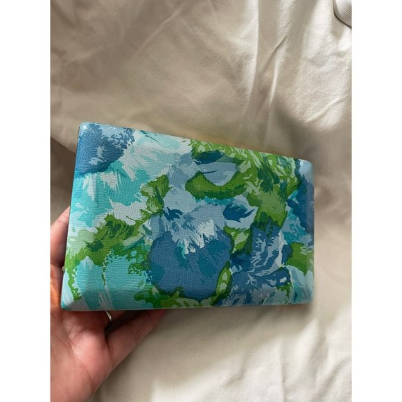 Antique/Vintage Blue/Green Floral Hard Jewelry Earring Case - Picture 6 of 10